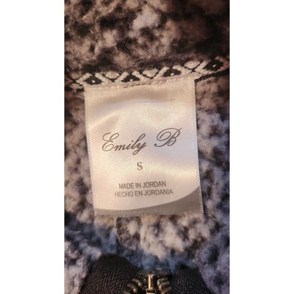 Emily B Womens SMALL Fleece Pullover Jacket Gray/ Ivory  Sherpa 1/4 Zip Front - Picture 2 of 4